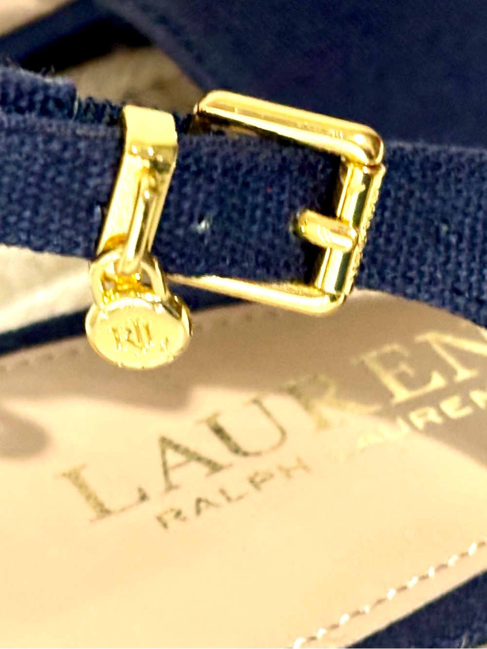 Ralph Lauren Navy Gold Canvas Espadrille Wedge Slingback Size 9 EUC - Picture 4 of 10